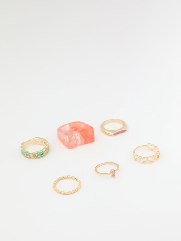 Pack de 6 anillos combinados - Bisutería - ACCESORIOS - TODA LA COLECCIÓN -  MUJER - | Lefties ESPAÑA