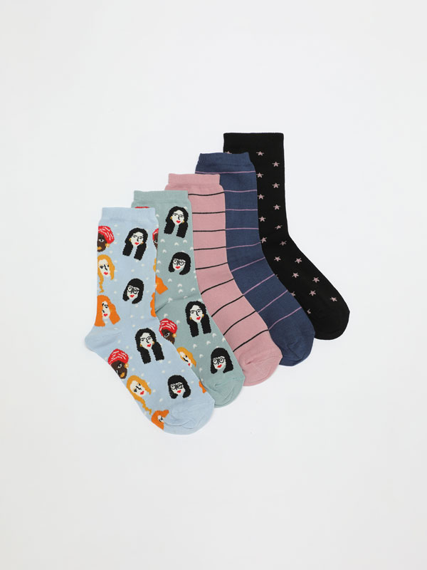 Pack de 5 pares de meias compridas estampadas