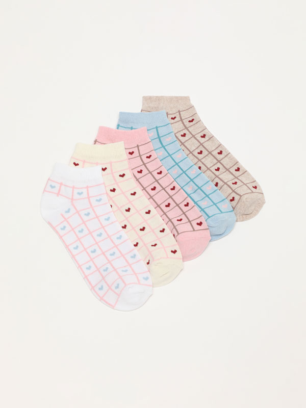 Pack of 5 pairs of printed ankle socks