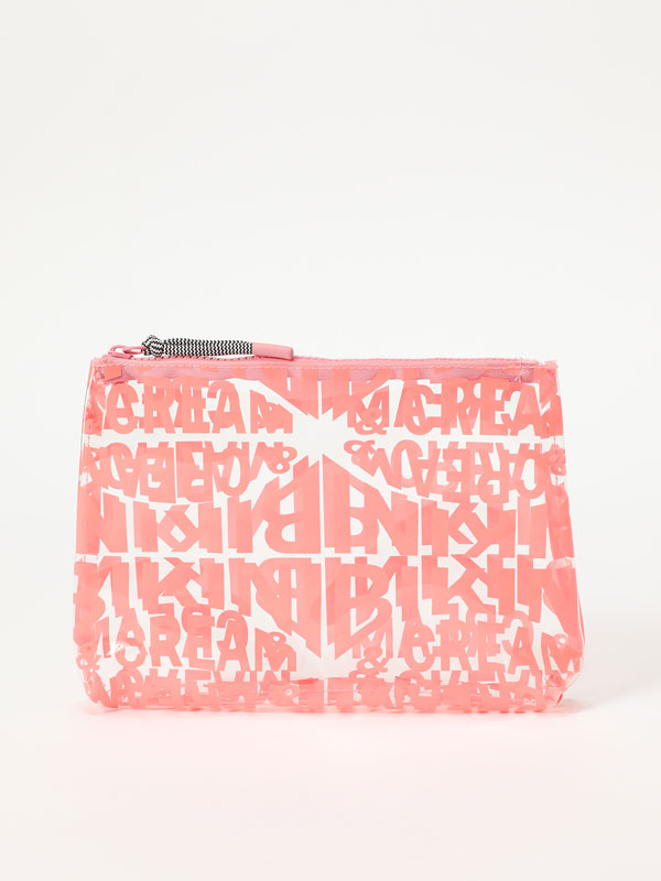 Transparent toiletry bag with slogan