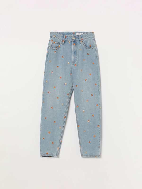 Embroidered mom jeans