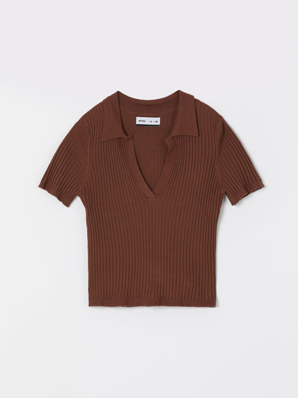 Cropped knit polo shirt