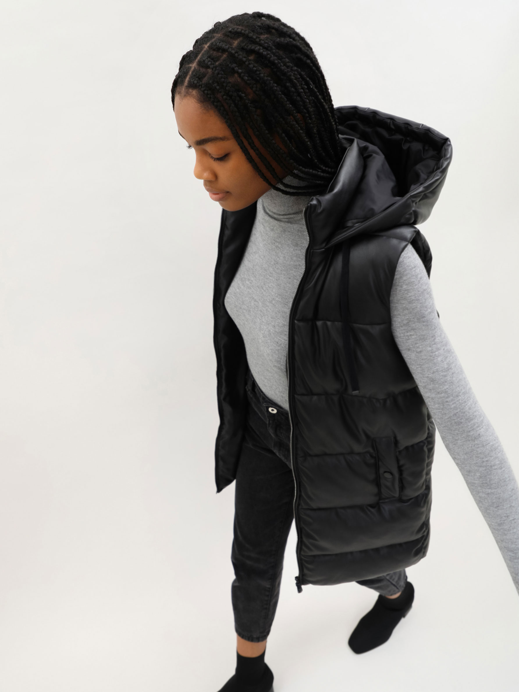 long faux leather gilet