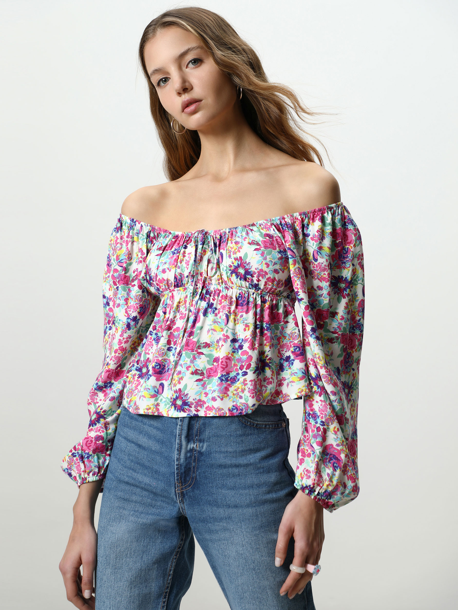 Vogue Women Lady Long Sleeve Asymmetric Print Floral Occident Tops Shirt Blouses