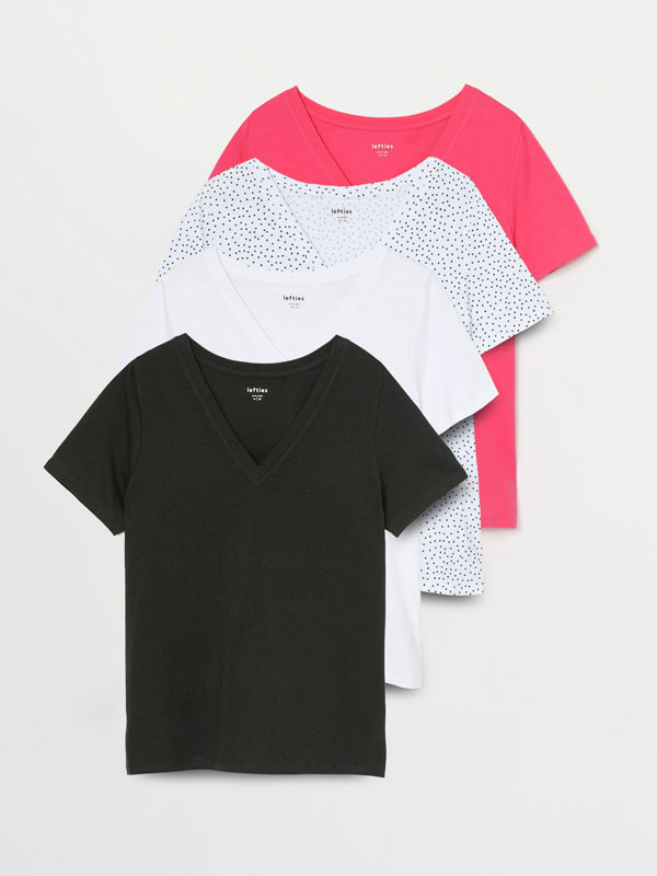 Pack of 4 contrasting V-neck T-shirts