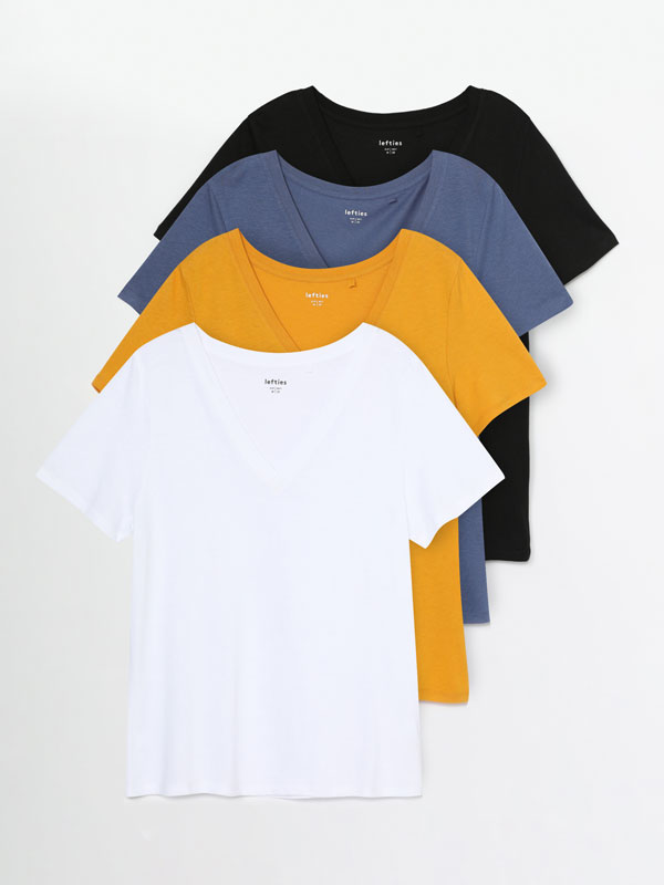 Pack of 4 contrasting V-neck T-shirts