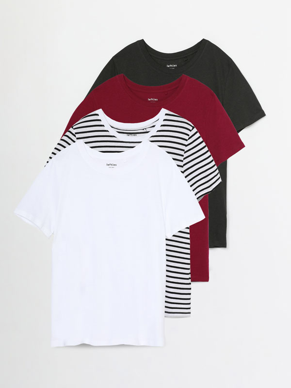 Pack of 4 contrasting coloured T-shirts with a round neckline