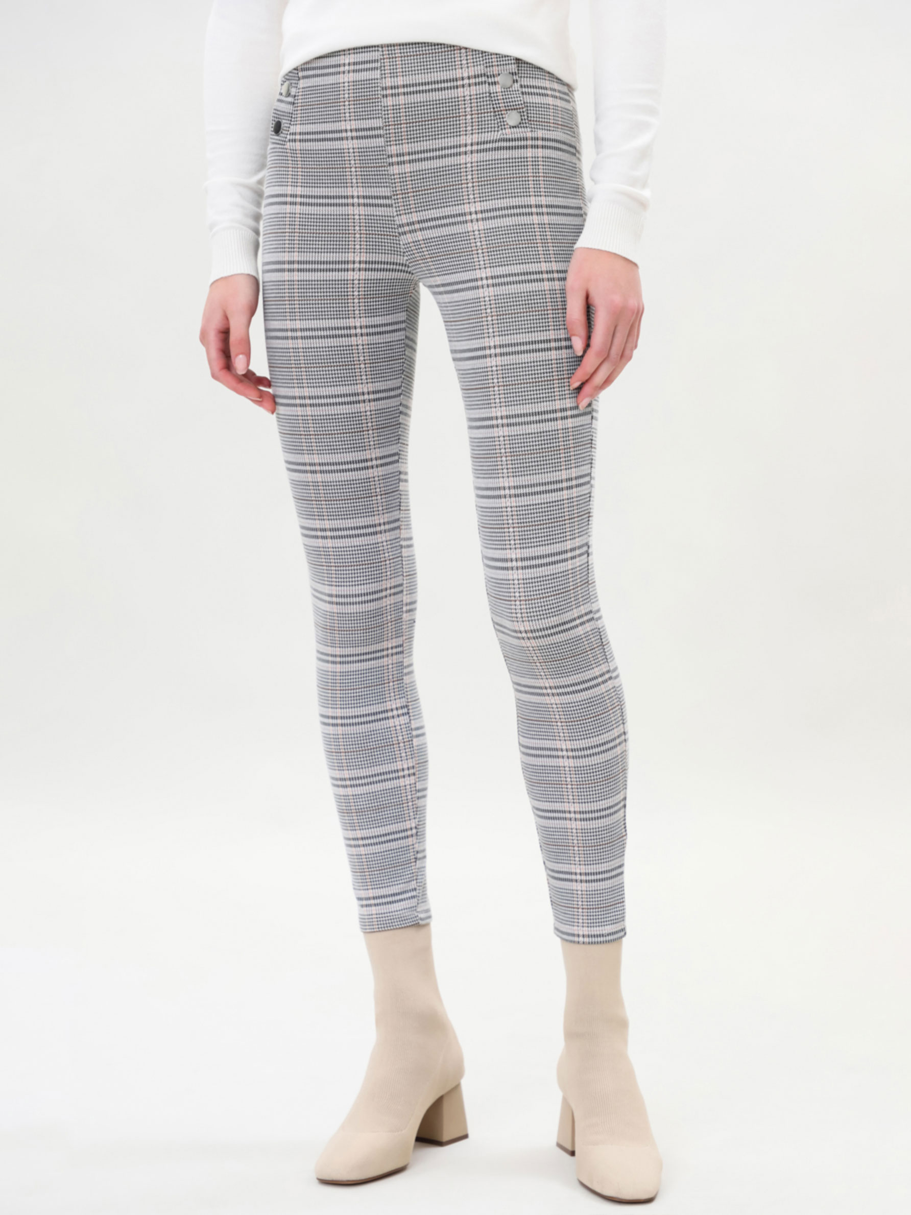 Checked leggings with buttons 