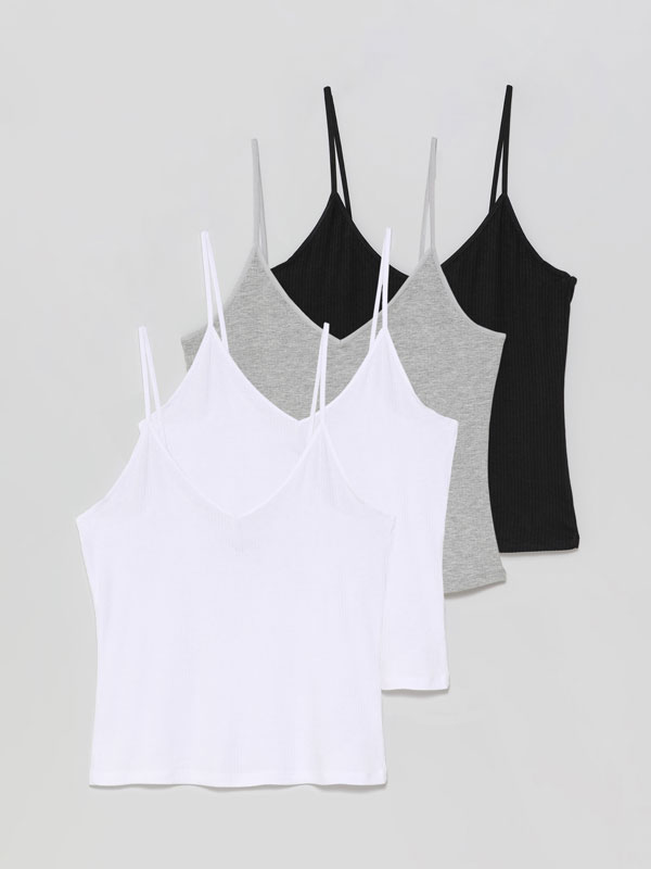 Pack of 4 basic ribbed strappy tops