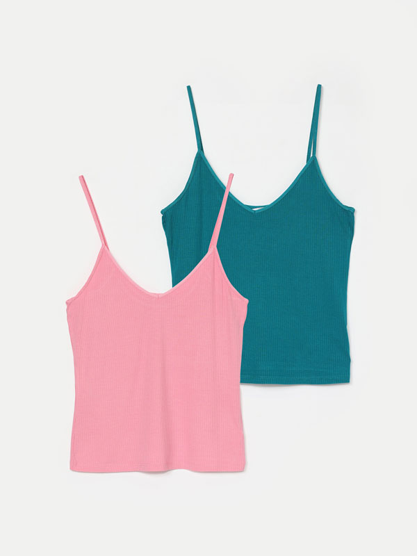 Pack of 2 basic ribbed strappy tops