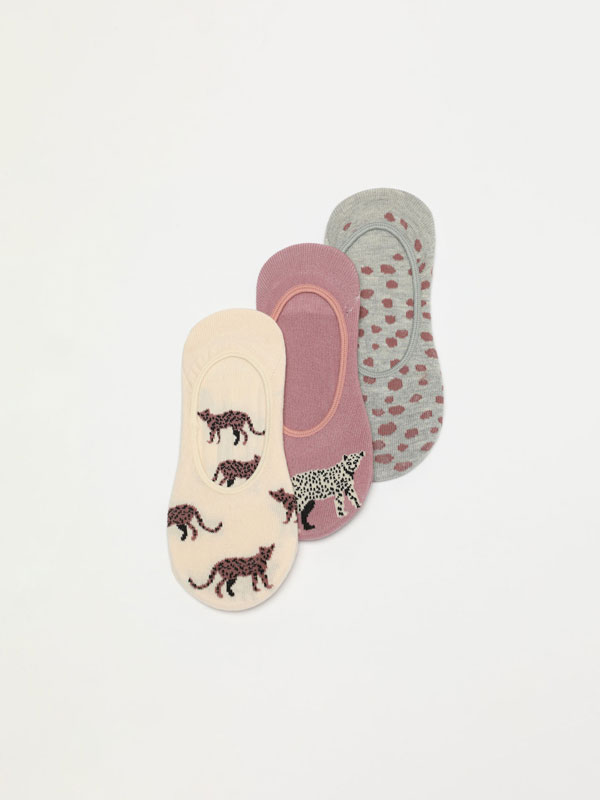 Pack of 3 pairs of printed no-show socks