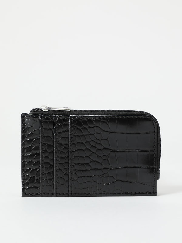 Embossed faux leather card holder