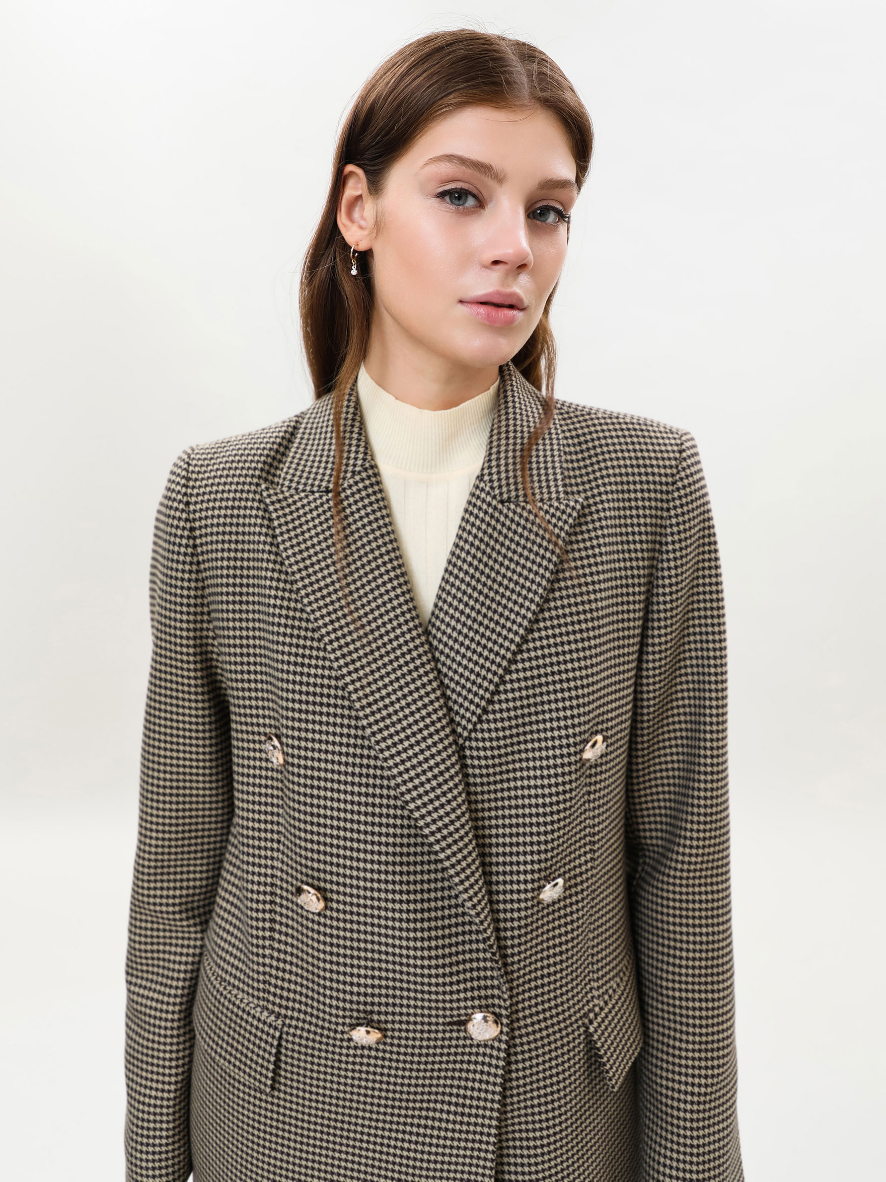 checked double breasted coat