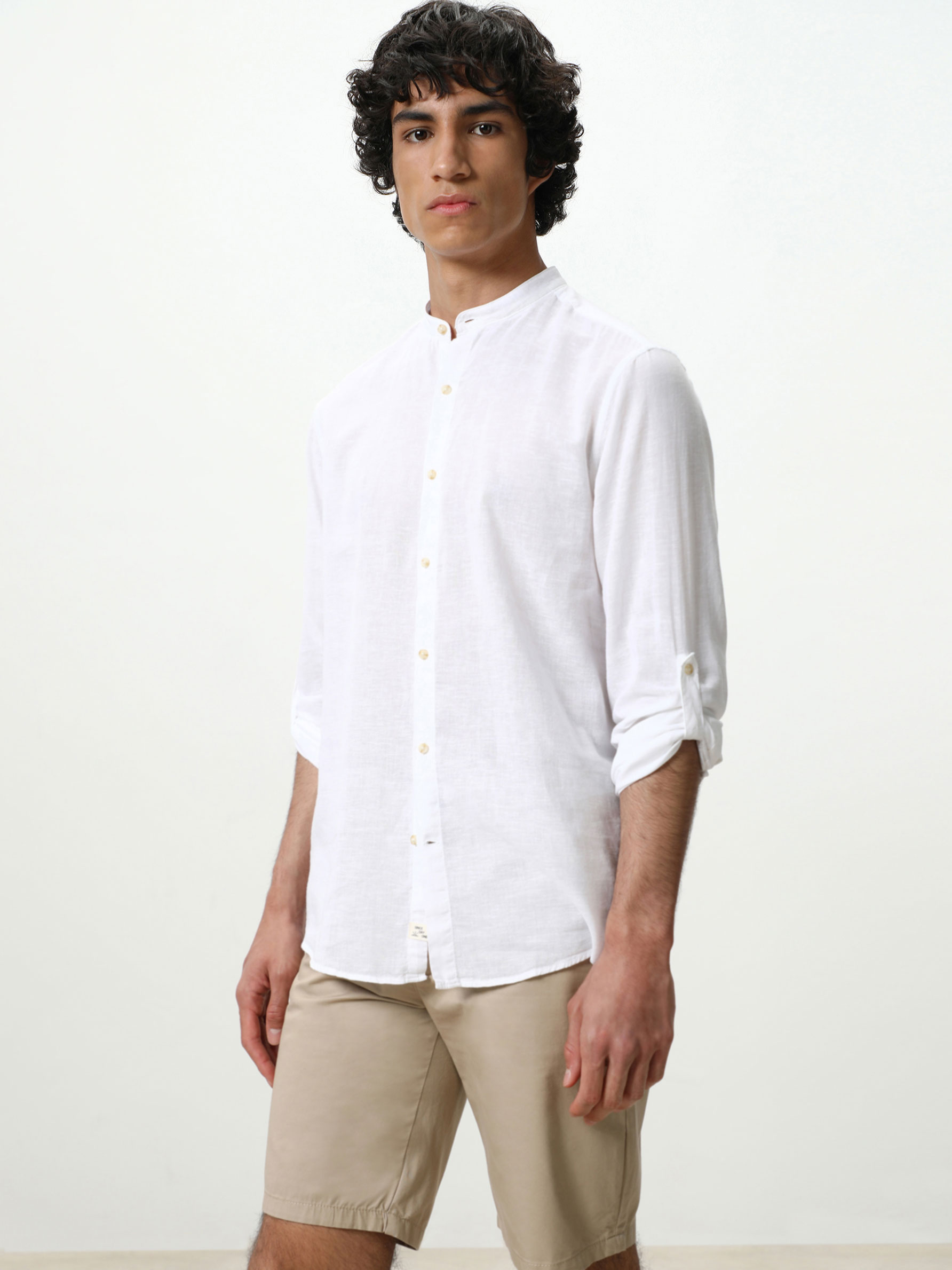 Essentials Regular-fit Long-Sleeve Linen Cotton Shirt Button-Down-Shirts Hombre