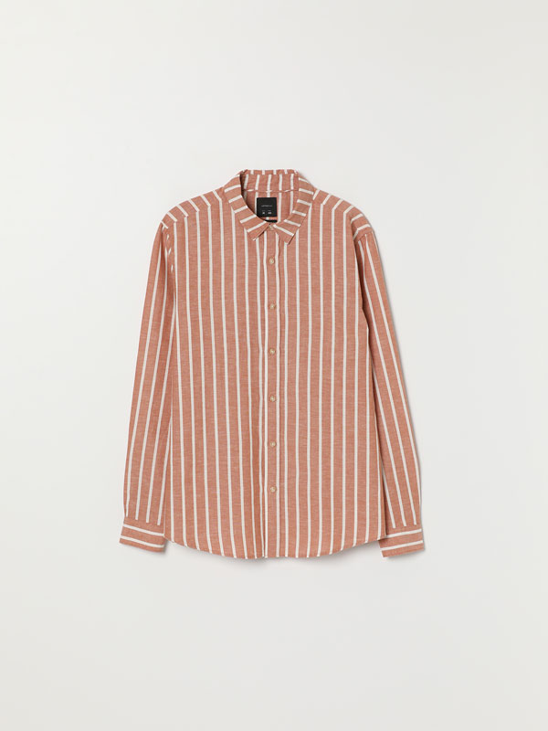 Camisa de lino-algodón de rayas