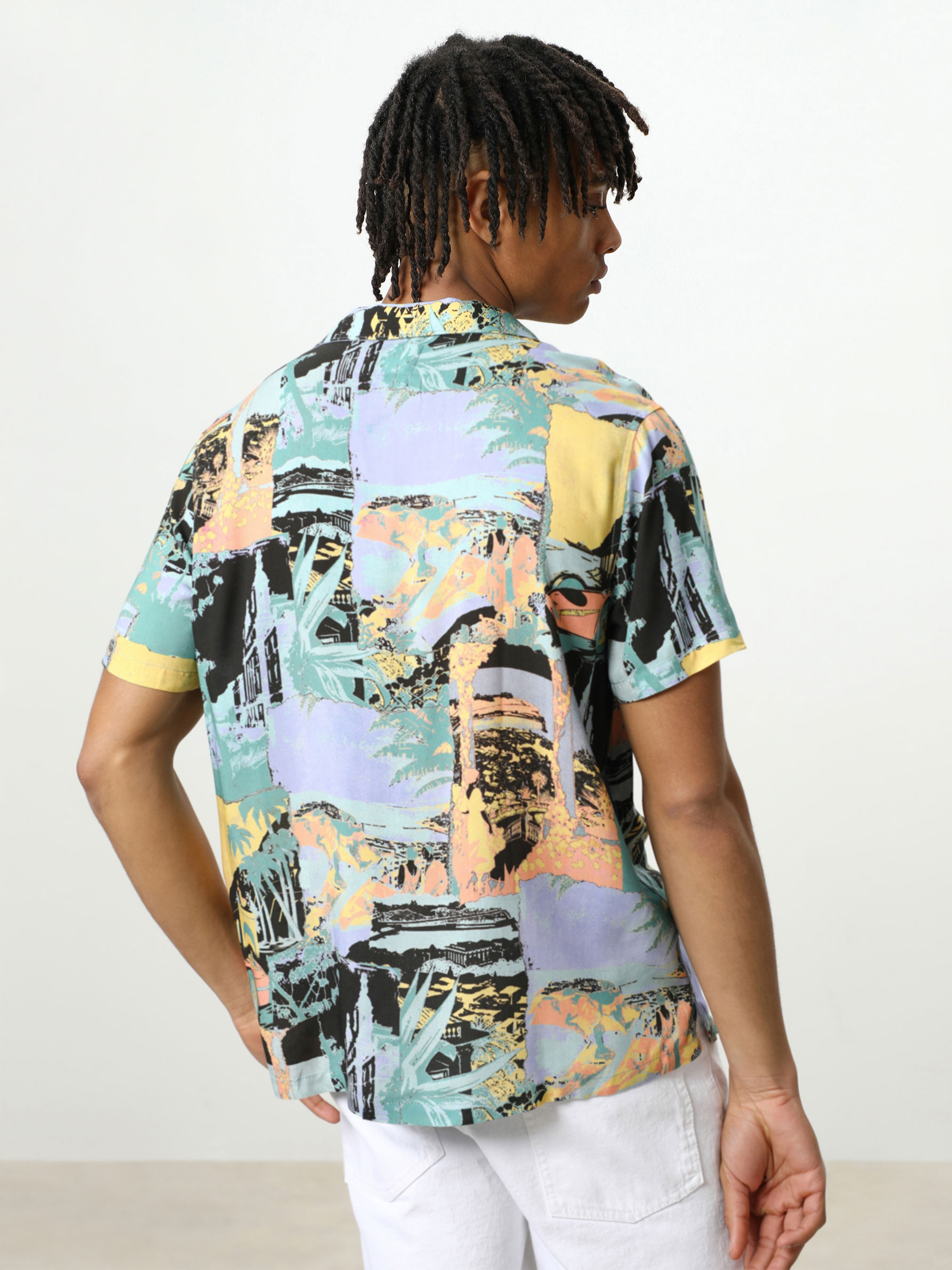 Short sleeve printed viscose shirt 