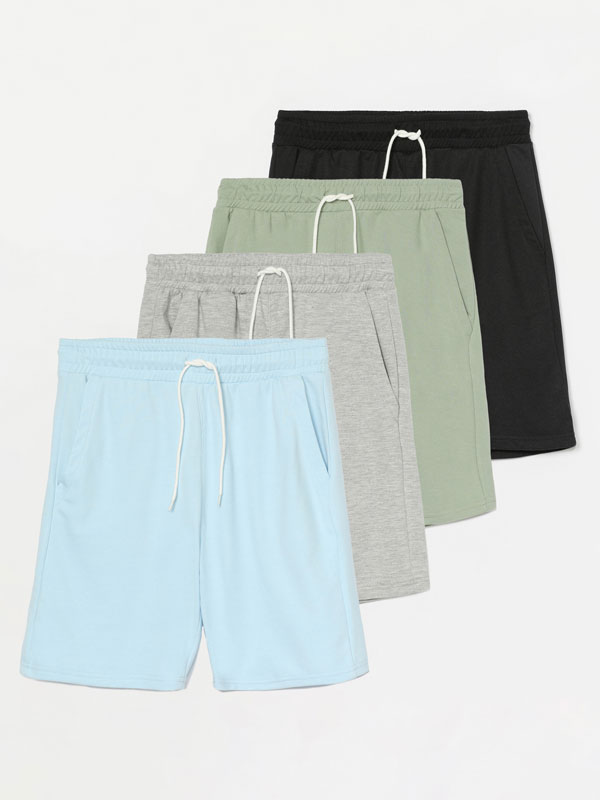 Pack of 4 pairs of basic jogging Bermuda shorts