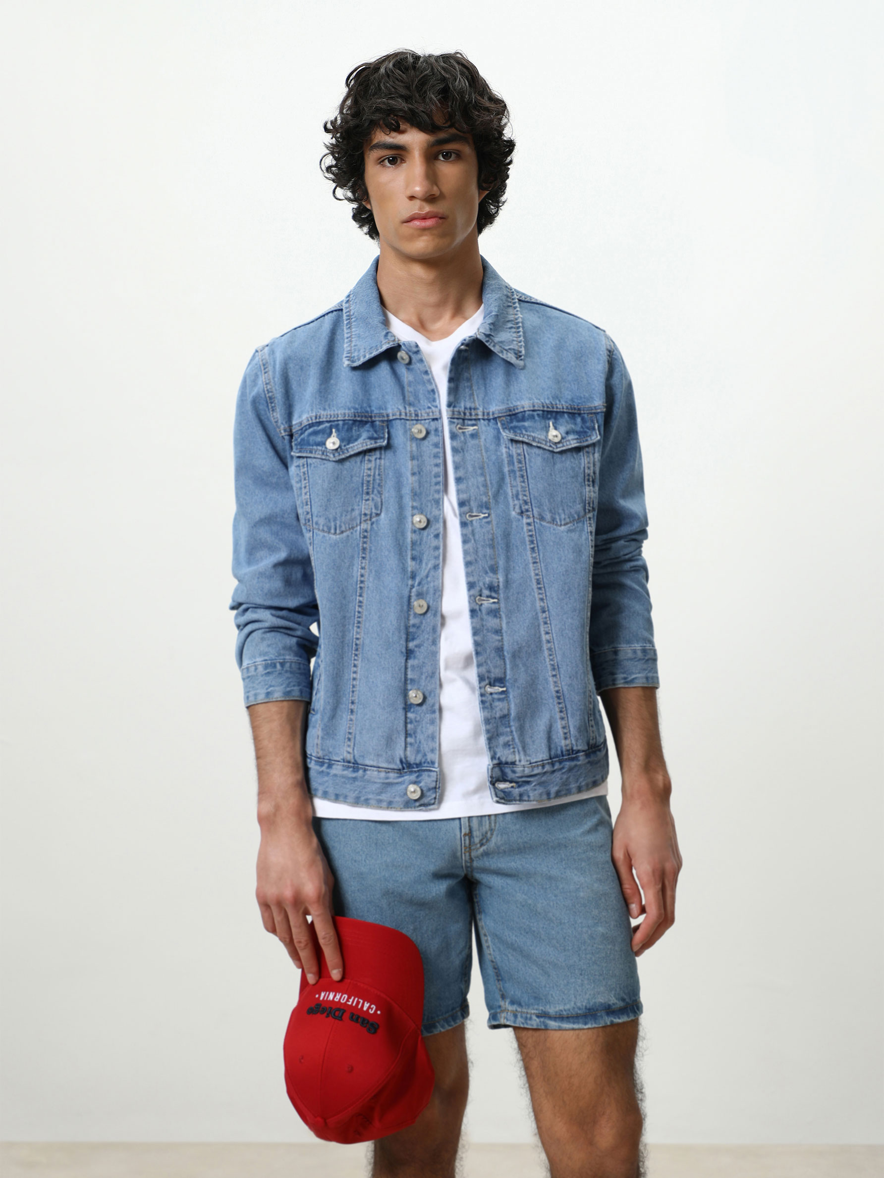 denim jacket and shorts men