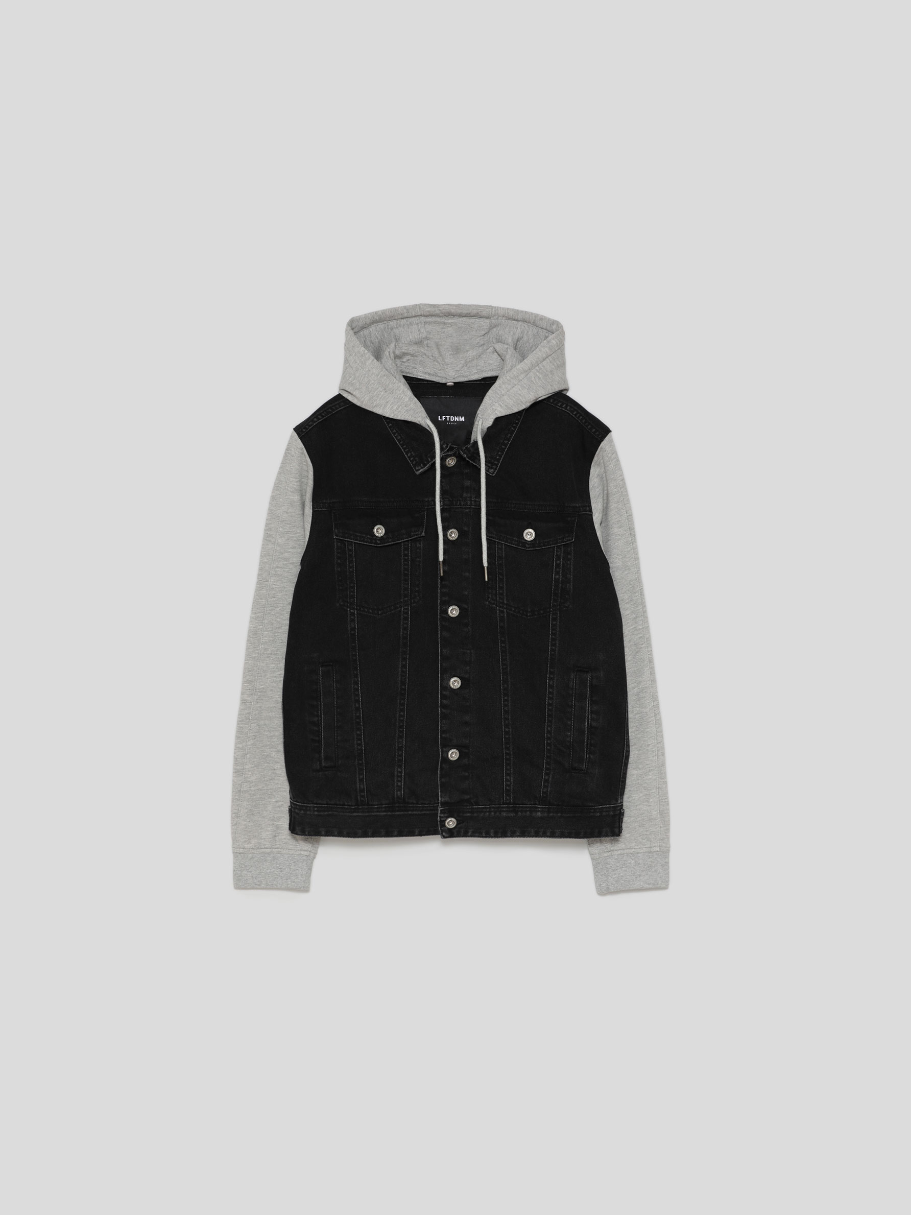 Denim jacket with plush sleeves 