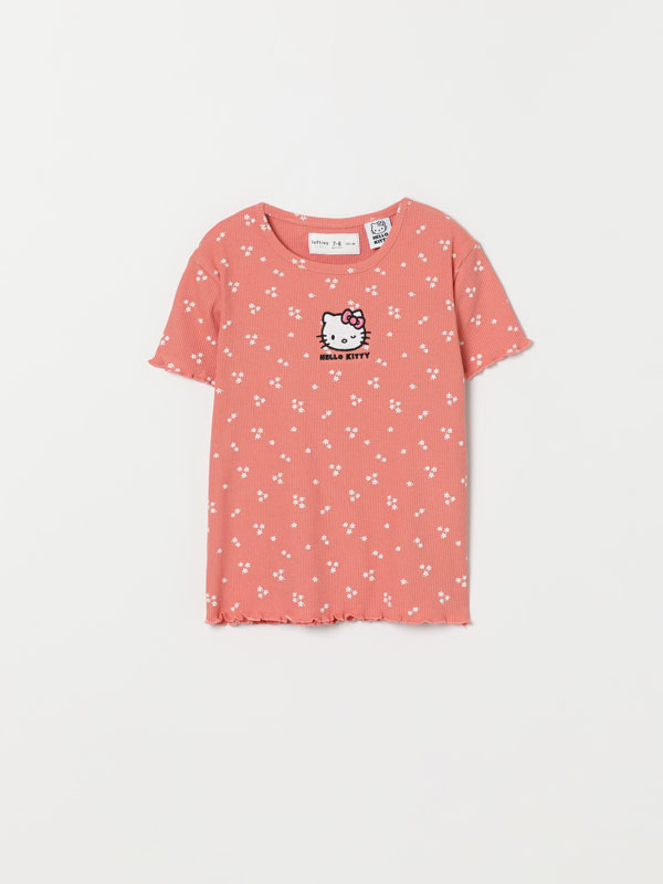 T-shirt canelada com bordado Hello Kitty © Sanrio