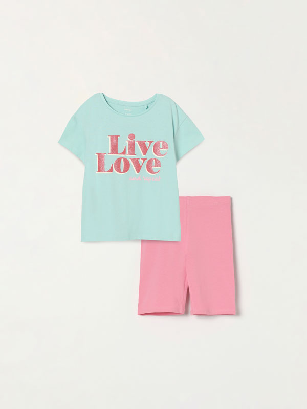 2-piece set with T-shirt and leggings with glitter