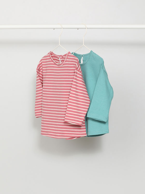 Pack of 2 basic plain and printed long sleeve T-shirts