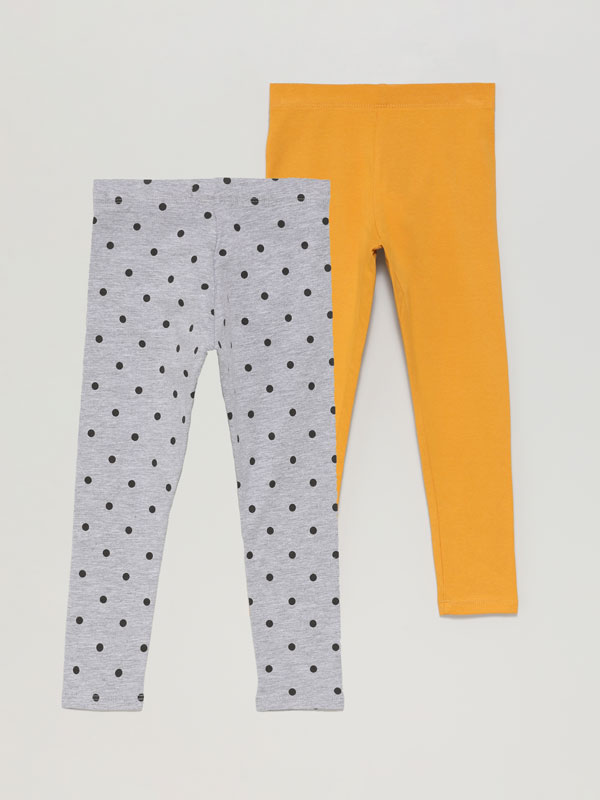 2-pack of long basic plain and printed leggings