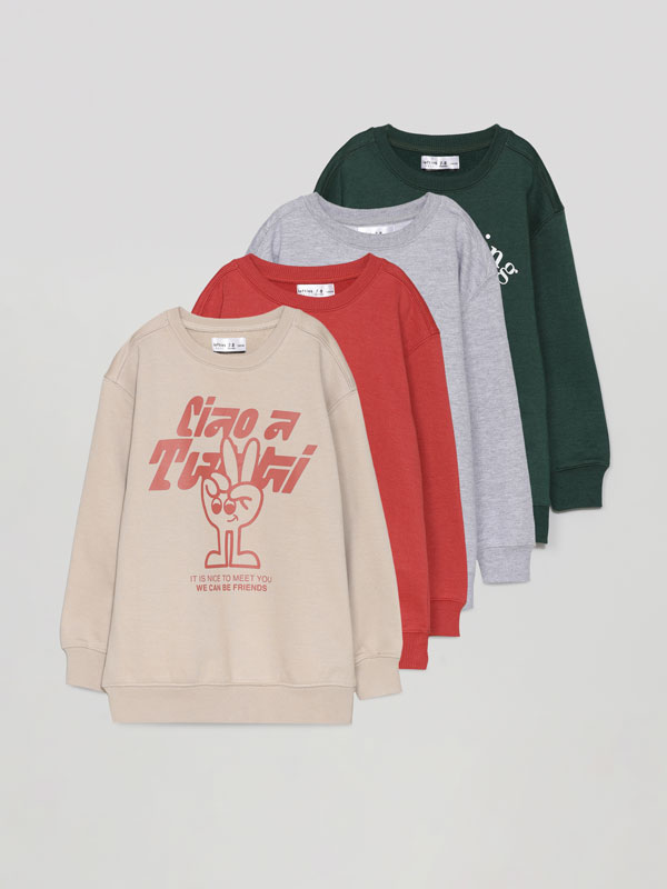 4-pack of contrast plain and printed sweatshirts