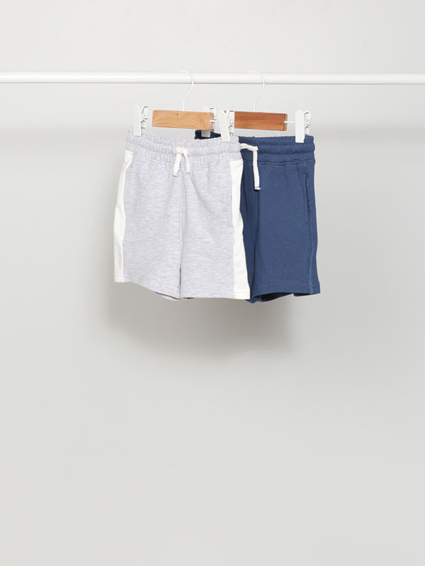 PACK OF 2 PLAIN AND SIDE STRIPE BERMUDA SHORTS