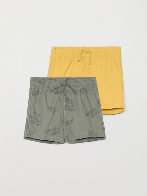 Pack of 2 plain and printed cotton Bermuda shorts