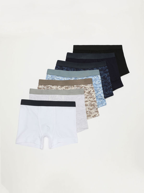 Pack of 7 plain and printed boxers