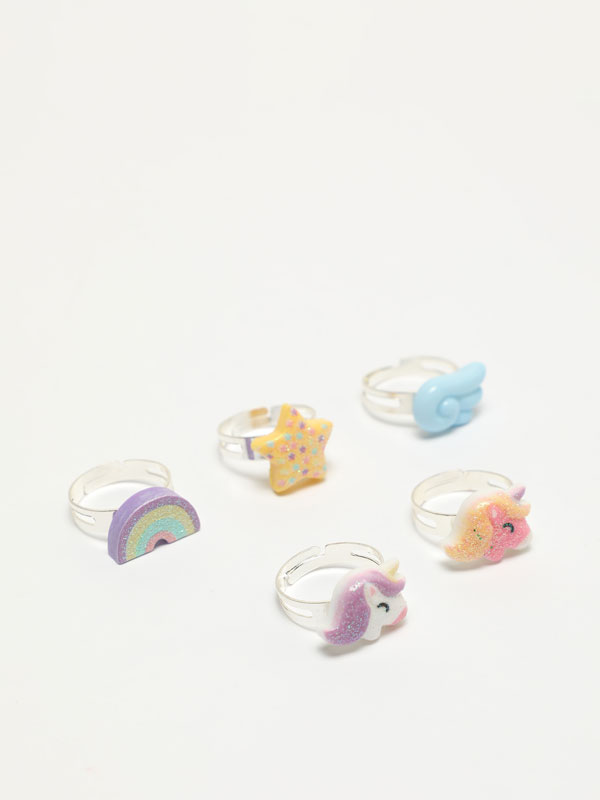 Pack de 5 anillos unicornio