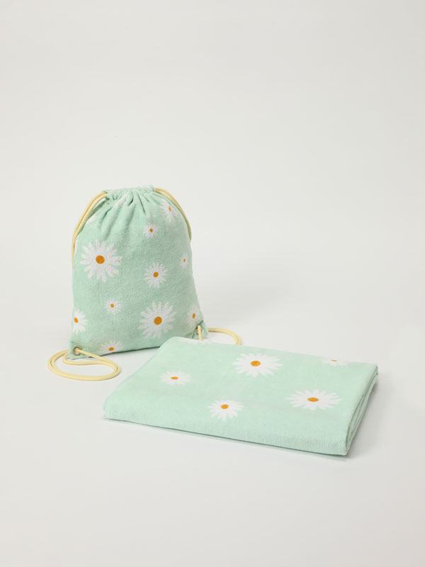 Floral print beach towel and backpack set