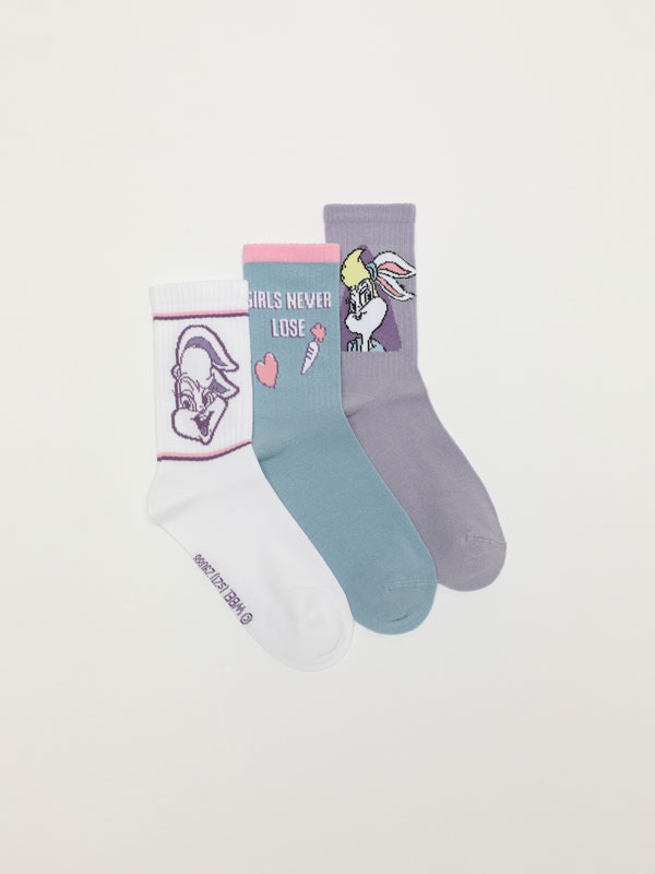 Pack of 3 pairs of Lola Bunny Looney Tunes © &™ WARNER BROS sports socks