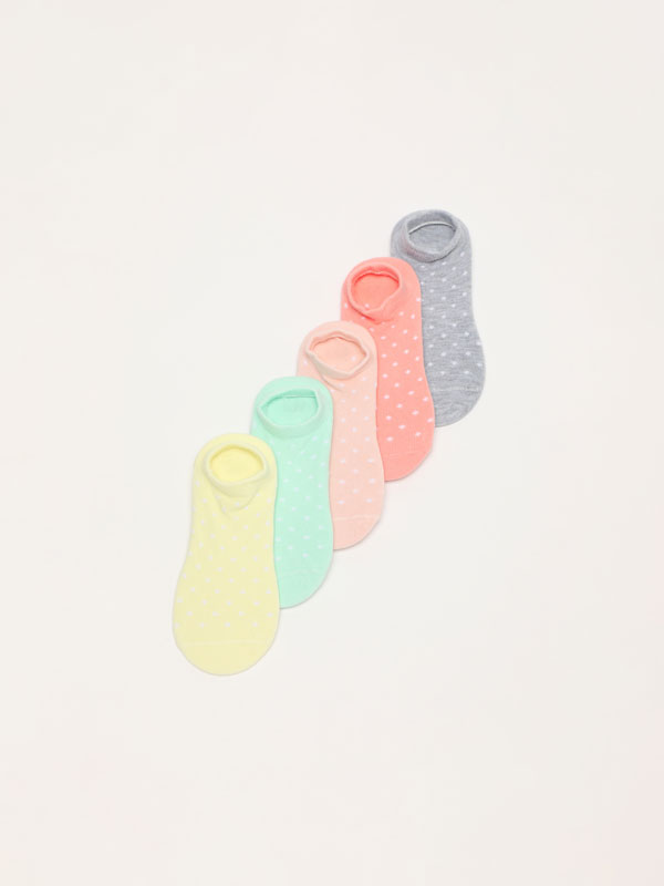 Pack de 5 pares de meias de tipo invisível estampadas.