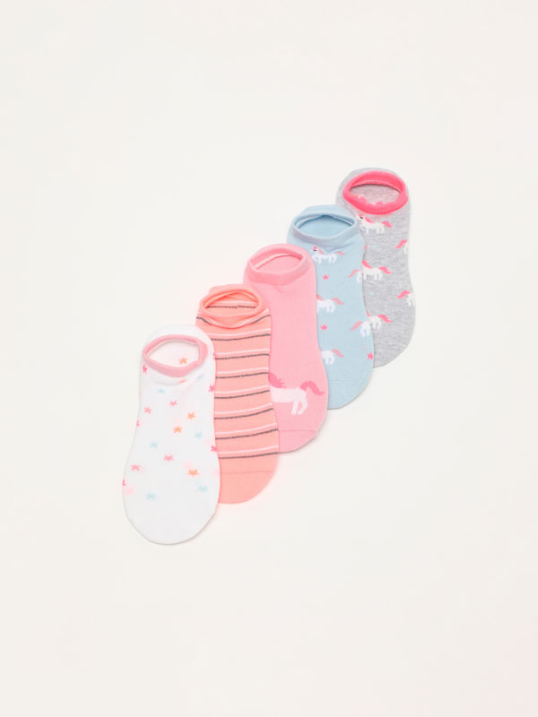 Pack of 5 pairs of printed no-show socks