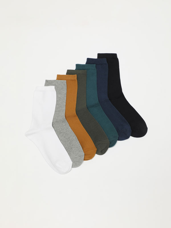 Pack of 7 pairs of basic coloured long socks