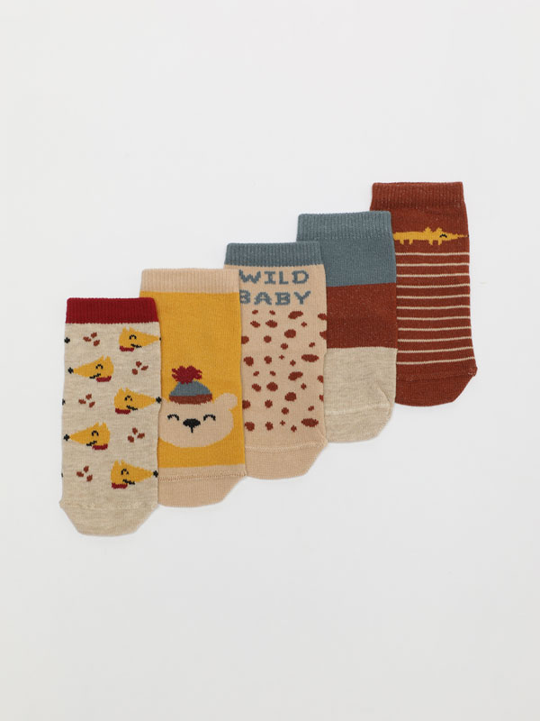 Pack of 5 pairs of printed long socks