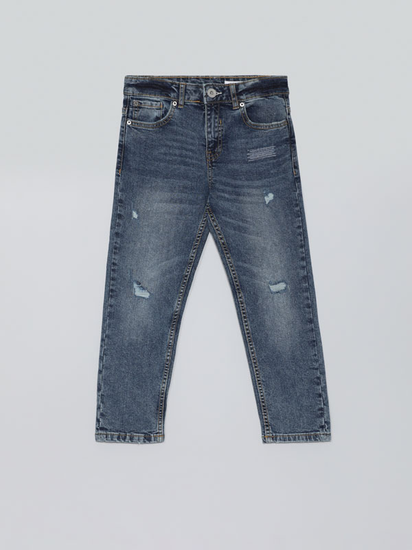 Frayed straight-leg jeans