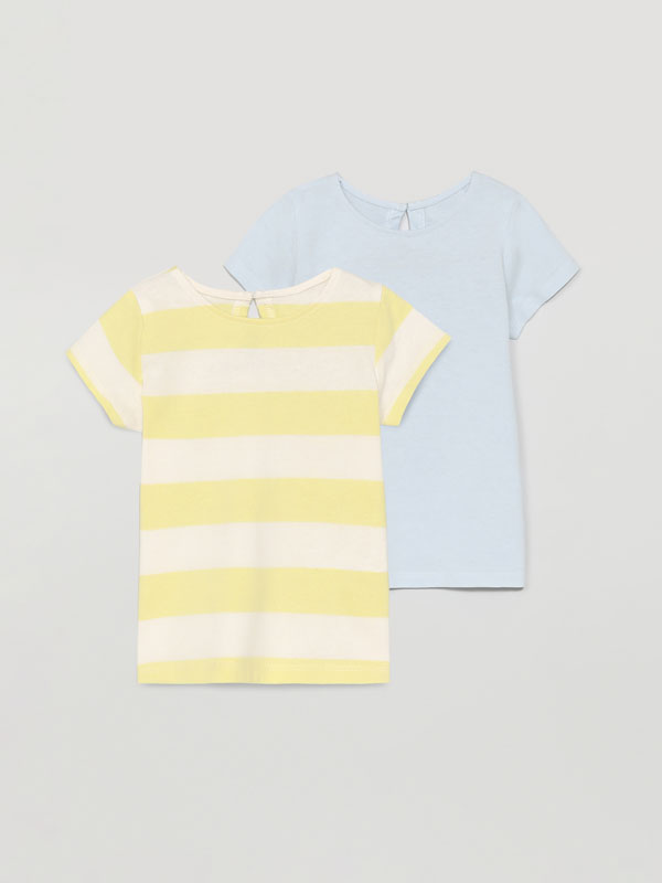 Pack of 2 basic plain and striped short sleeve T-shirts