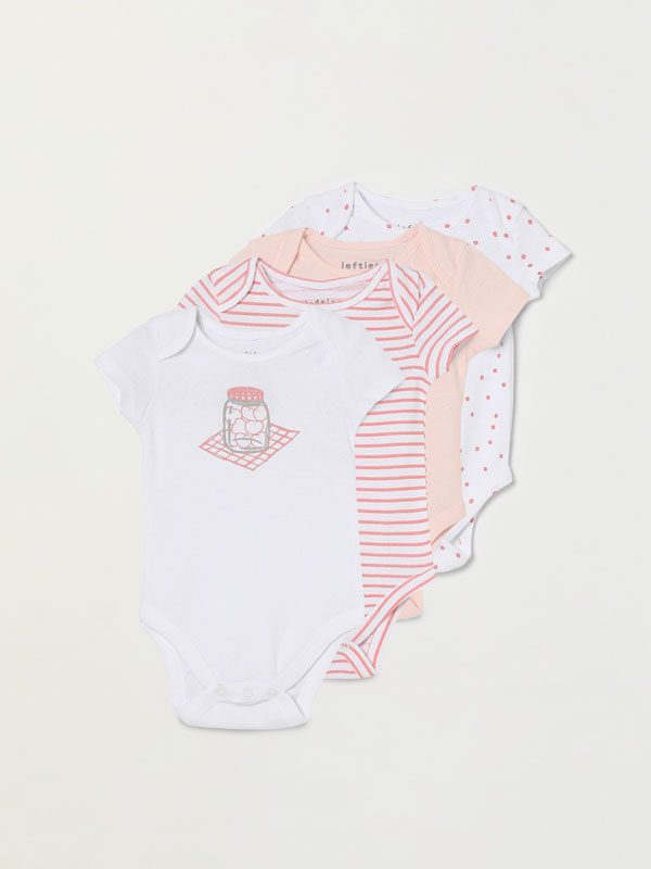 Pack of 4 contrast short sleeve bodysuits.