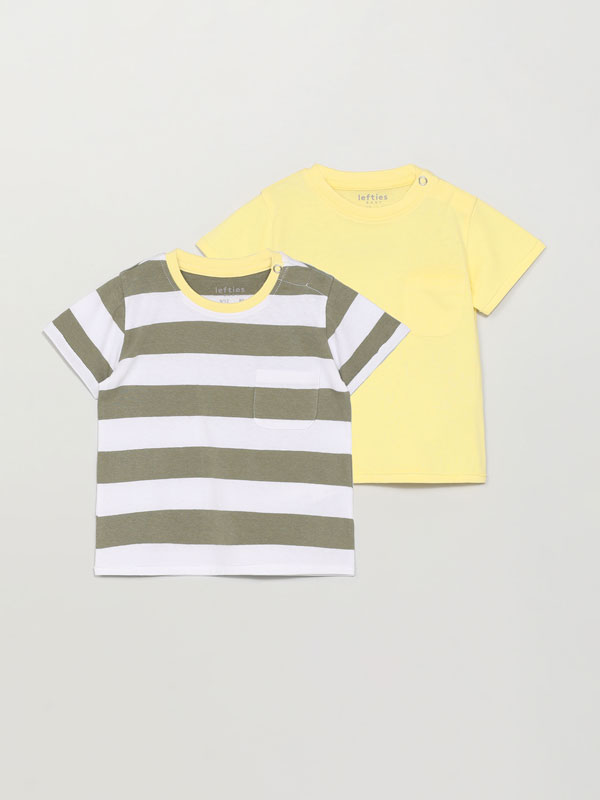 Pack of 2 basic plain and striped short sleeve T-shirts