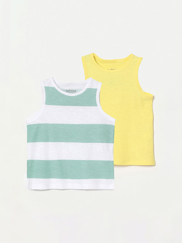 2-pack of print and plain sleeveless T-shirts