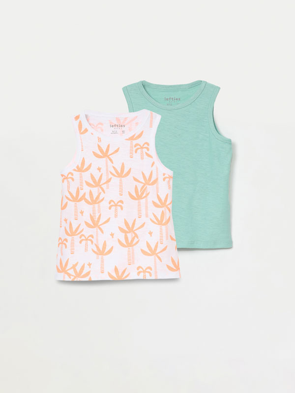 2 Pack Of Print And Plain Sleeveless T Shirts T Shirt Packs Packs The Entire Collection Baby Boy 0 4 Years Kids Lefties Tunisia الجمهورية التونسية