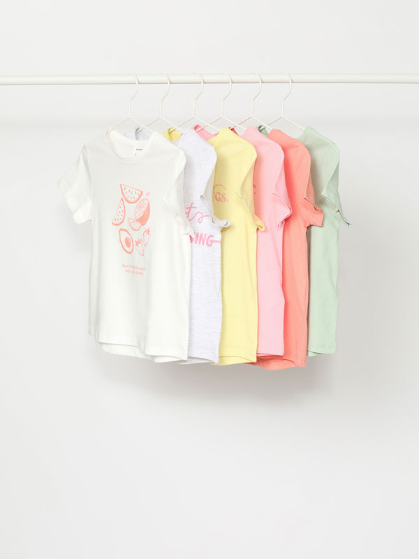 Pack of 6 plain and printed short sleeve t-shirts