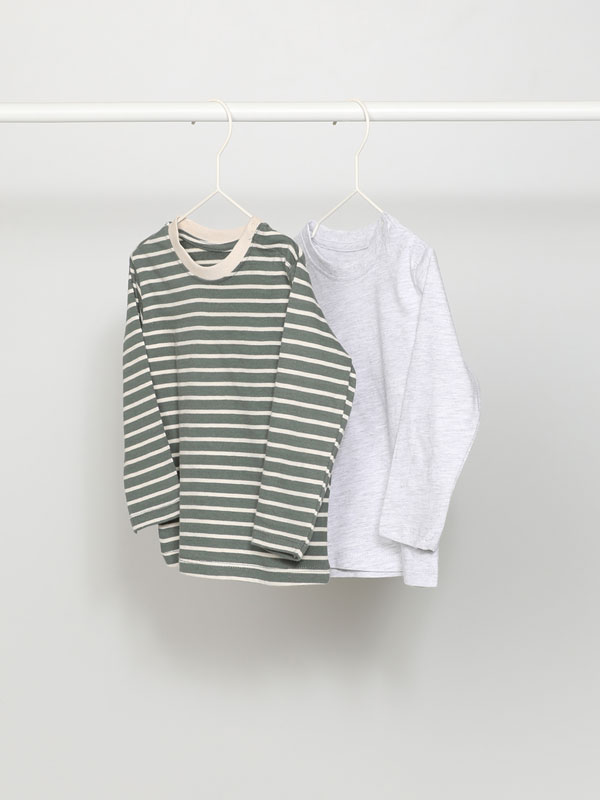 Pack of 2 plain and printed long sleeve T-shirts