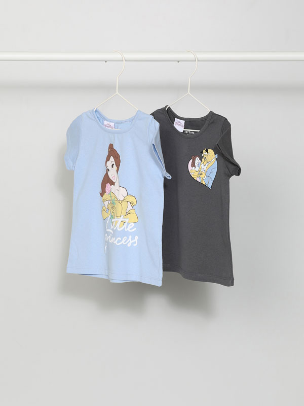 Pack de 2 camisetas de manga corta estampado La Bella y La Bestia ©Disney