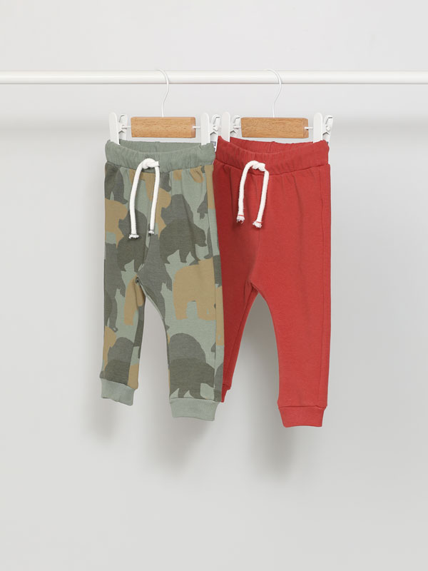 Pack of 2 plain and printed plush trousers