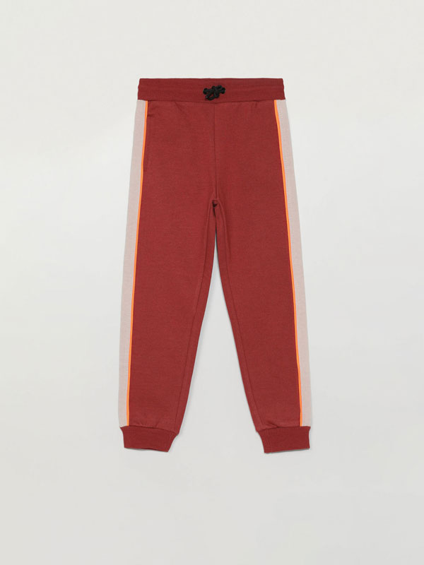 Basic plush tracksuit bottoms with side stripes