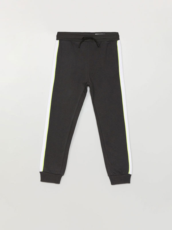 Basic plush tracksuit bottoms with side stripes
